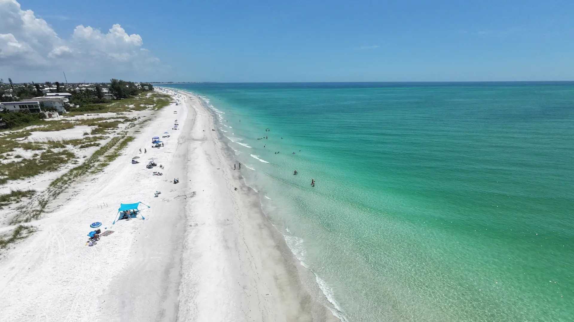 Beachgoers on Anna Maria Island, Florida, from the air